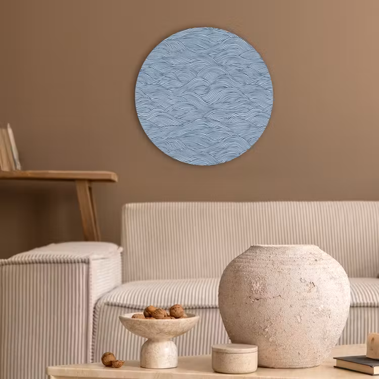 Golven - Ritmisch - Blauw Akoestische PET Vilt - Rond klein 838 -sfeer1