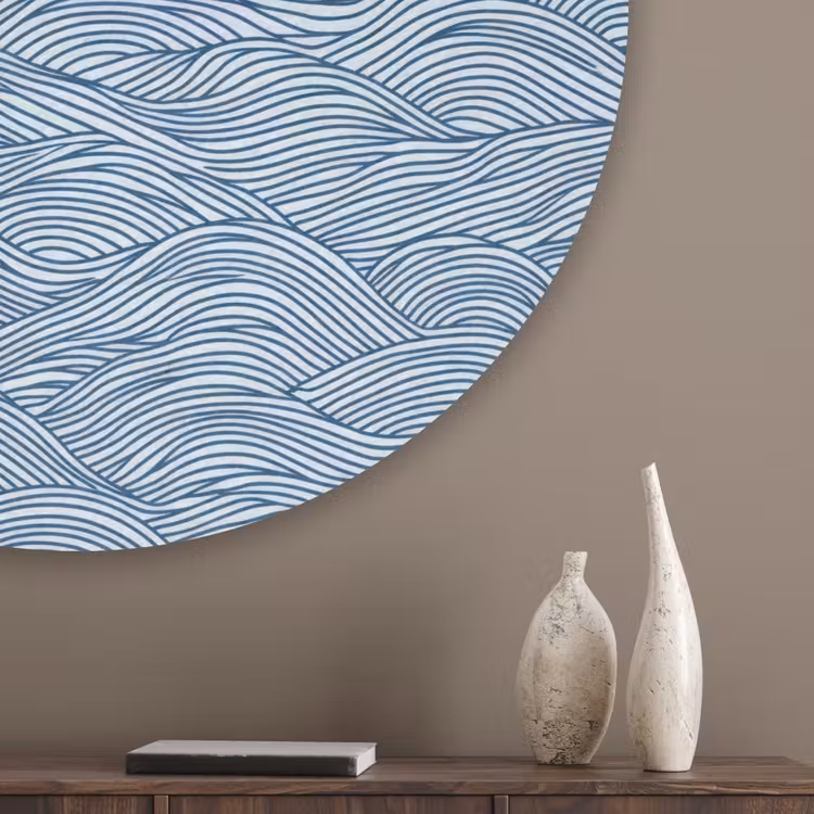 Golven - Ritmisch - Blauw Akoestische PET Vilt - Rond klein 838 -sfeer5_closeup