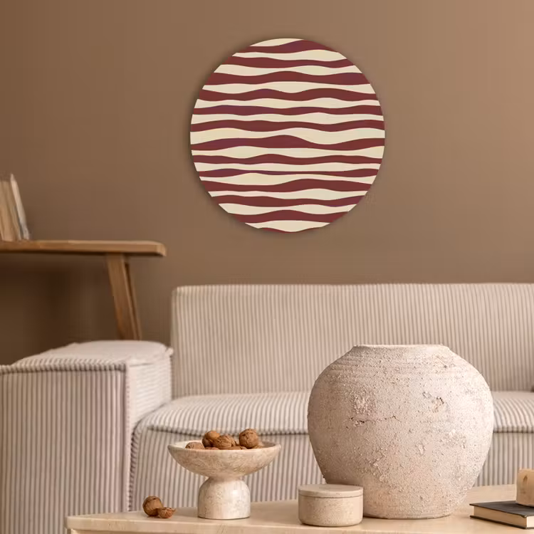 Golven - Rood - Patroon - Crème Akoestische PET Vilt - Rond klein 838 -sfeer1