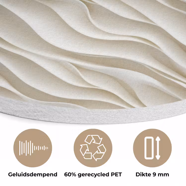 Golven - Wit - Minimalistisch Akoestische PET Vilt - Rond klein 838 -closeup_NL