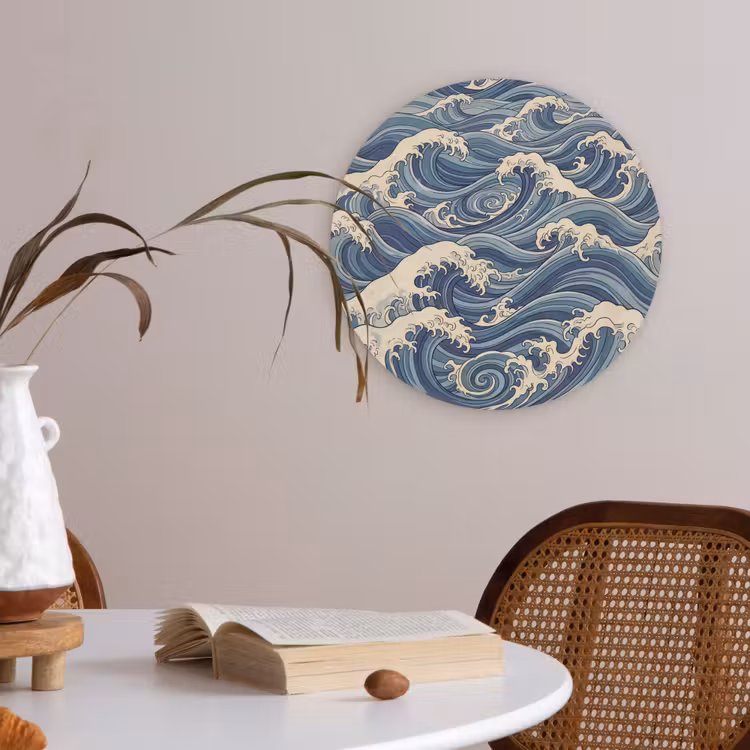 Golven - Zee - Natuur - Abstract - Blauw Akoestische PET Vilt - Rond klein -sfeer3