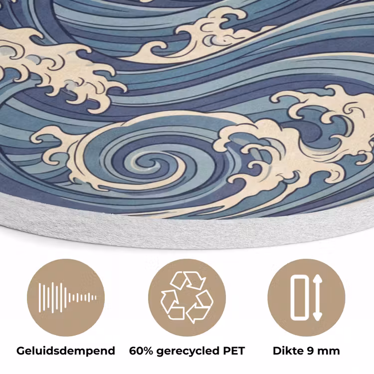 Golven - Zee - Natuur - Abstract - Blauw Akoestische PET Vilt - Rond klein -closeup_NL