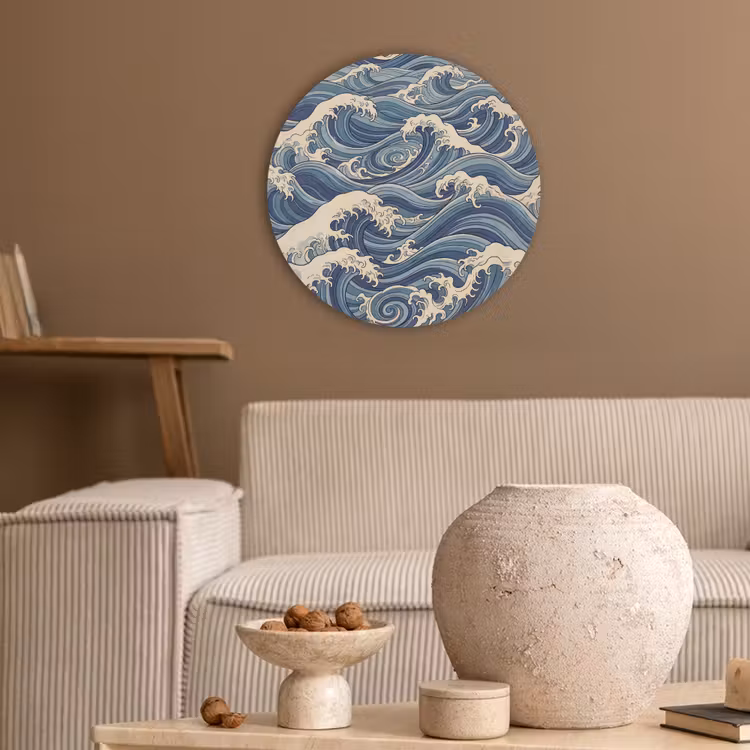 Golven - Zee - Natuur - Abstract - Blauw Akoestische PET Vilt - Rond klein -sfeer1