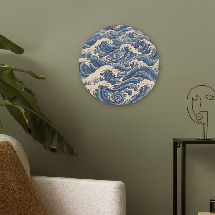 Golven - Zee - Natuur - Abstract - Blauw Akoestische PET Vilt - Rond klein -sfeer2