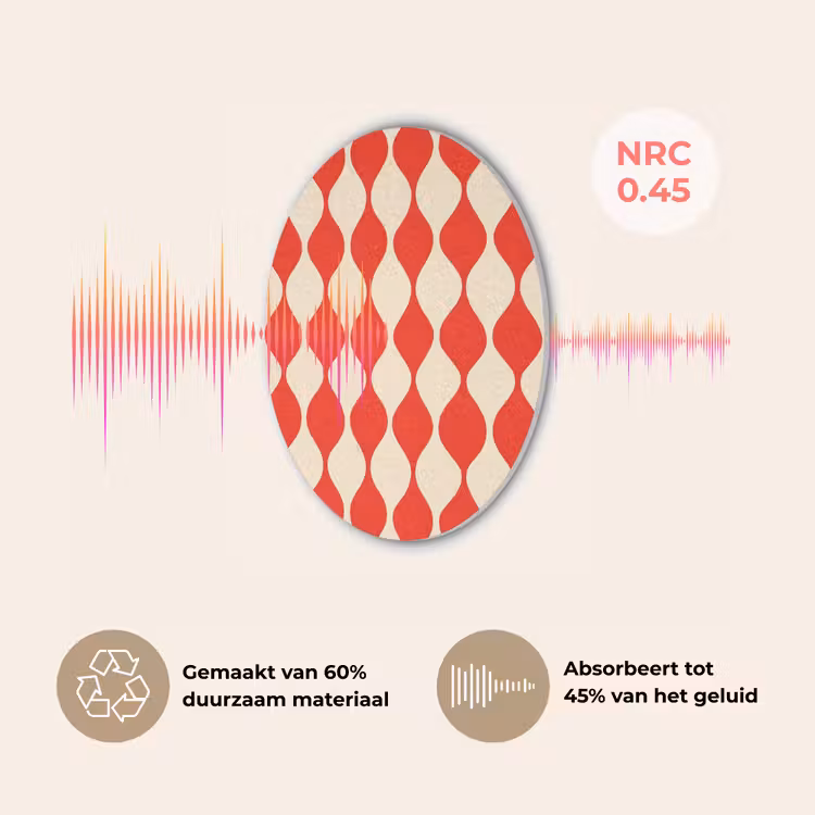 Golvend patroon - Retro - Rood - Beige Akoestische PET Vilt - Rond klein 838 -USP_NL