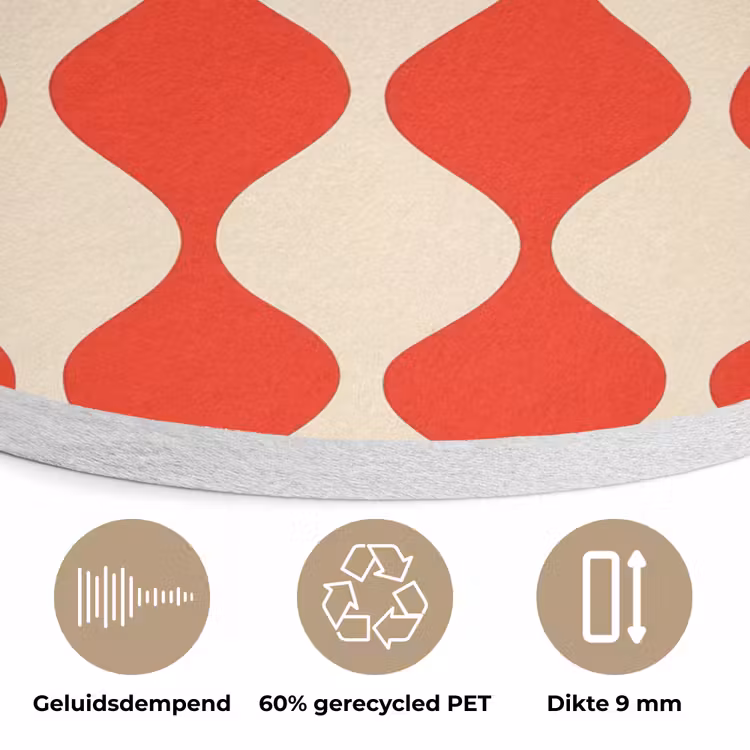 Golvend patroon - Retro - Rood - Beige Akoestische PET Vilt - Rond klein 838 -closeup_NL
