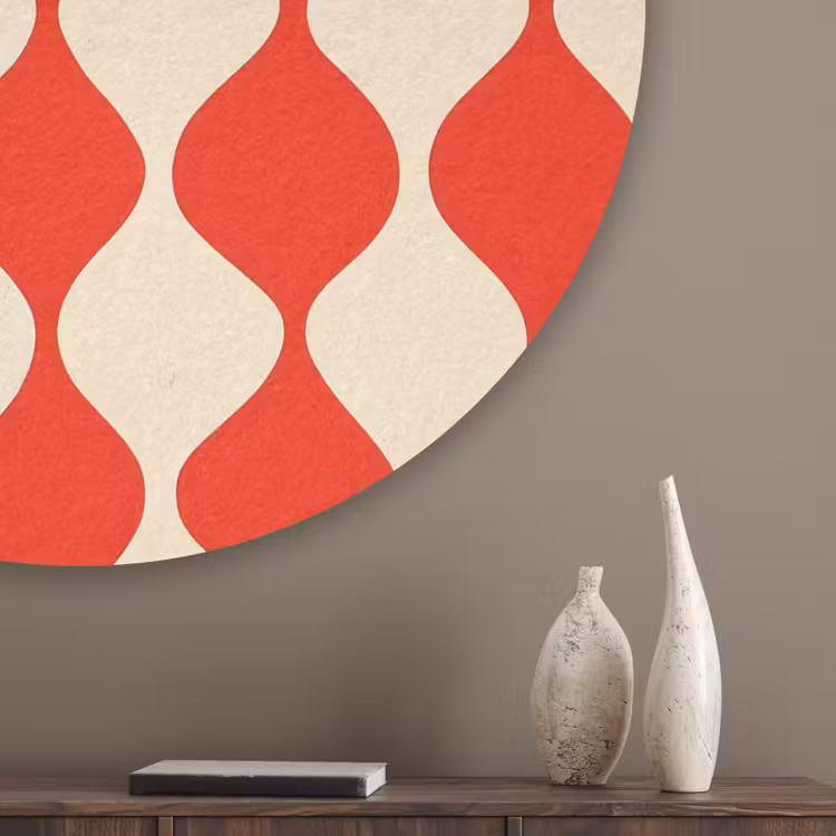Golvend patroon - Retro - Rood - Beige Akoestische PET Vilt - Rond klein 838 -sfeer5_closeup
