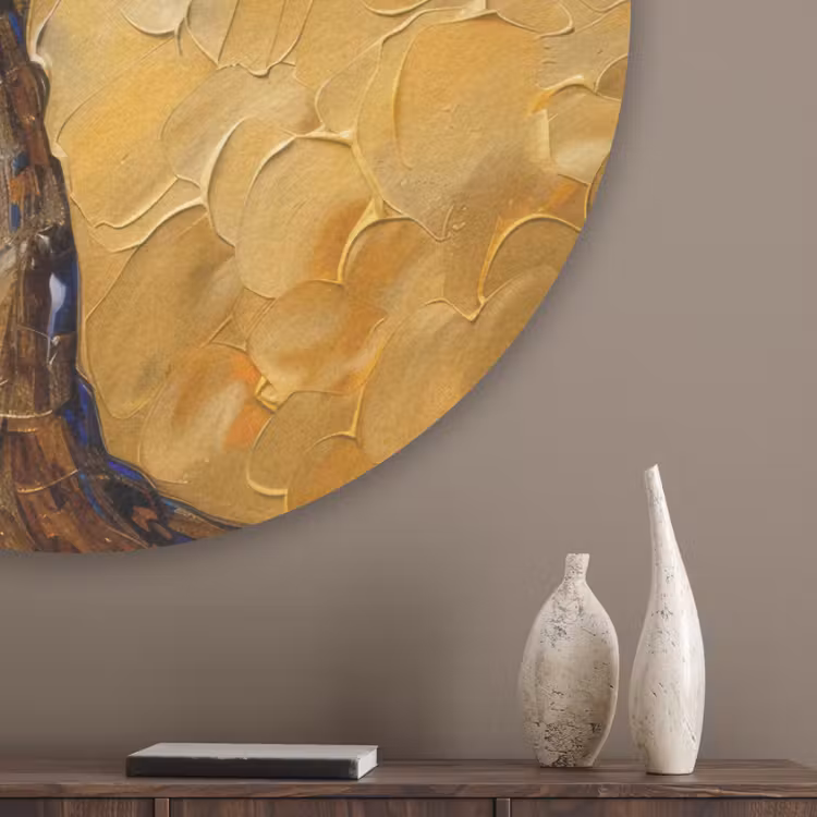 Goud - Boom - Abstract - Modern Akoestische PET Vilt - Rond klein -sfeer5_closeup