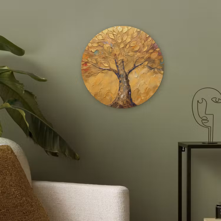 Goud - Boom - Abstract - Modern Akoestische PET Vilt - Rond klein -sfeer2