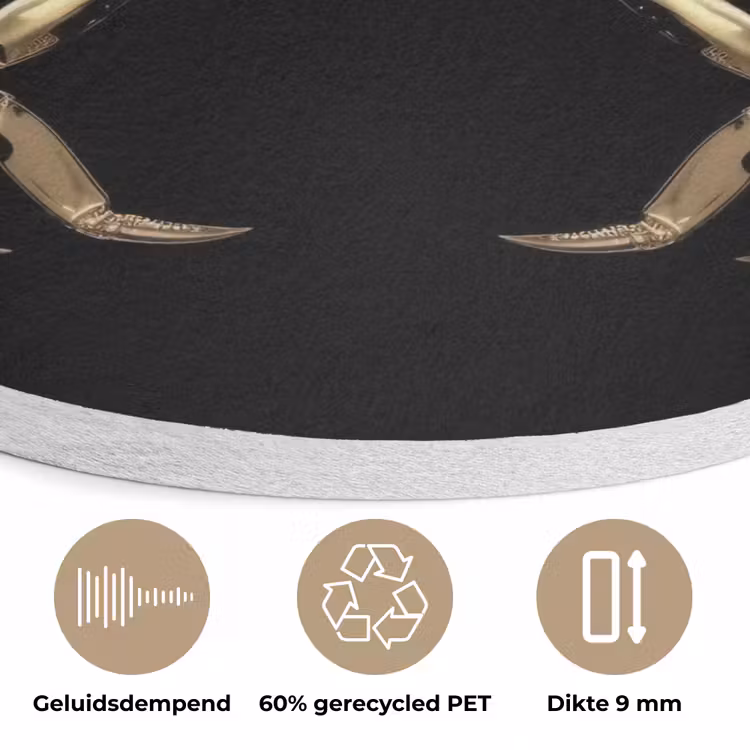 Goud - Krab - Dieren - Zwart Akoestische PET Vilt - Rond klein -closeup_NL