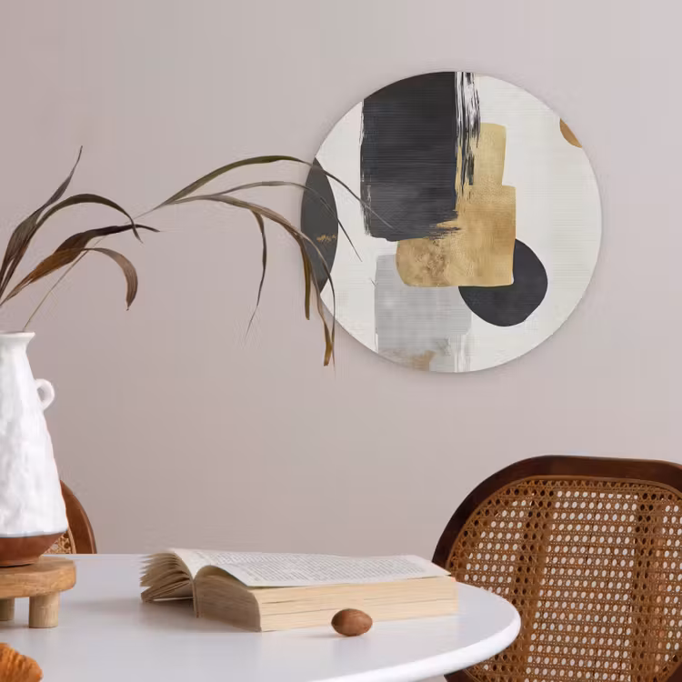 Goud - Rechthoeken - Cirkels - Abstract Akoestische PET Vilt - Rond klein -sfeer3