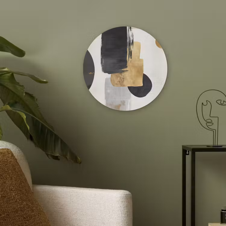 Goud - Rechthoeken - Cirkels - Abstract Akoestische PET Vilt - Rond klein -sfeer2