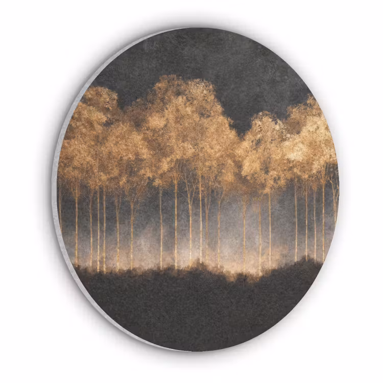 Gouden Bomen in Mistig Landschap Akoestische PET Vilt - Rond klein -3d
