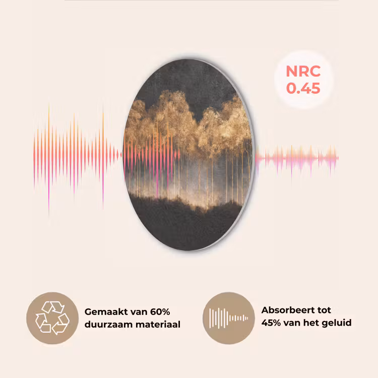 Gouden Bomen in Mistig Landschap Akoestische PET Vilt - Rond klein -USP_NL