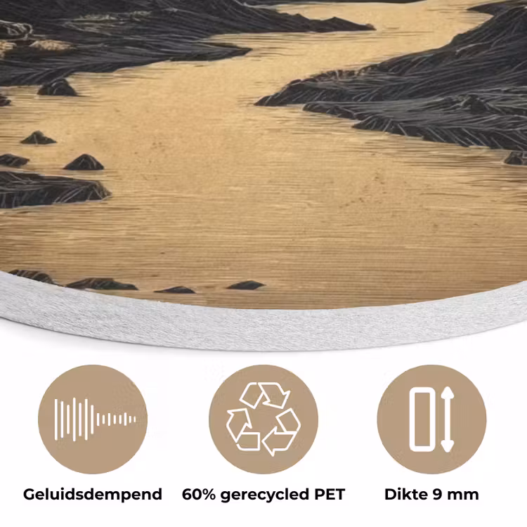 Gouden rivier - Bergen - Maan - Sterrenhemel Akoestische PET Vilt - Rond klein -closeup_NL