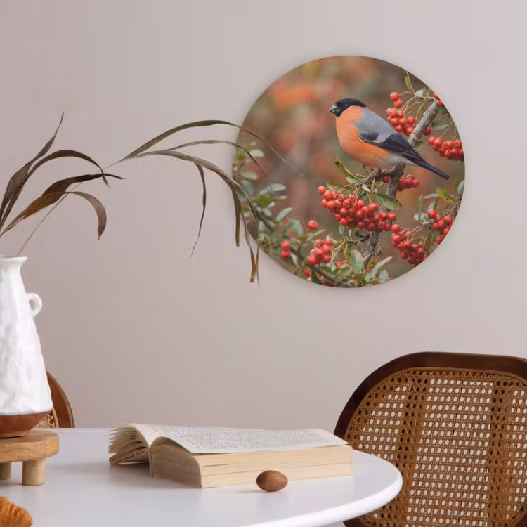Goudvink - Bessen - Herfst - Natuur - Kleurrijk Akoestische PET Vilt - Rond klein -sfeer3