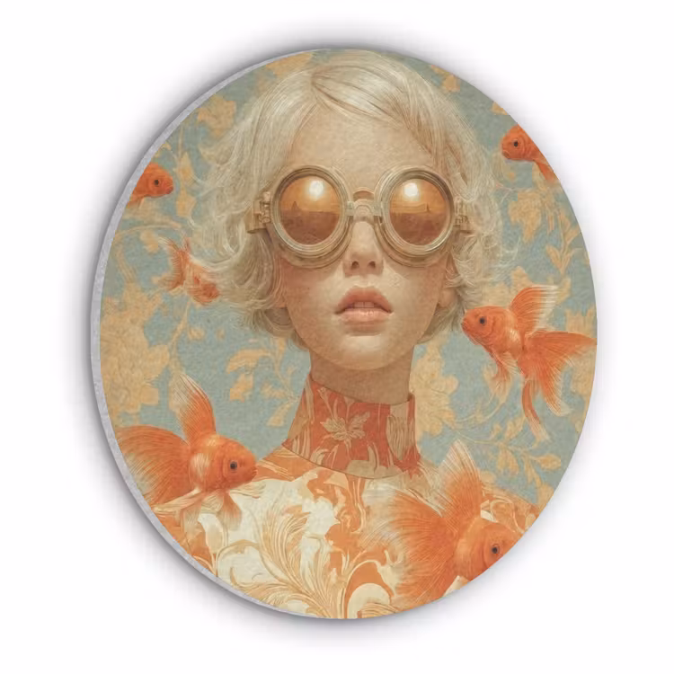 Goudvissen - Oranje - Vrouw - Blond Akoestische PET Vilt - Rond klein -3d
