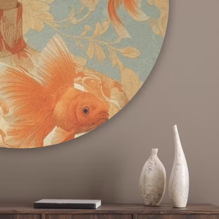 Goudvissen - Oranje - Vrouw - Blond Akoestische PET Vilt - Rond klein -sfeer5_closeup