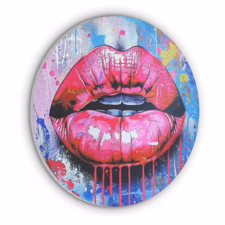 Graffiti - Lippen - Felroze - Geschilderd Akoestische PET Vilt - Rond klein -3d