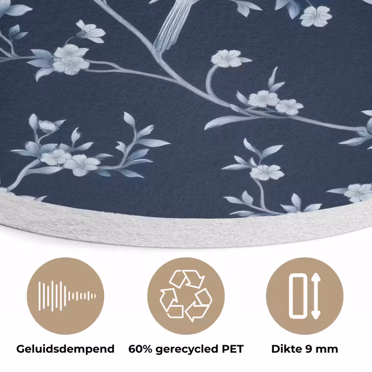 Grafisch - Bloesemtak - Blauw Akoestische PET Vilt - Rond klein 838 -closeup_NL