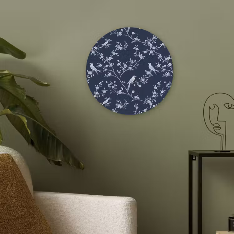 Grafisch - Bloesemtak - Blauw Akoestische PET Vilt - Rond klein 838 -sfeer2