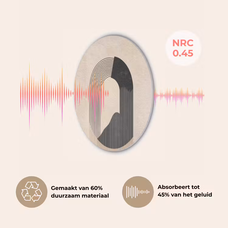 Grafisch gebogen motief - Beige Akoestische PET Vilt - Rond klein -USP_NL