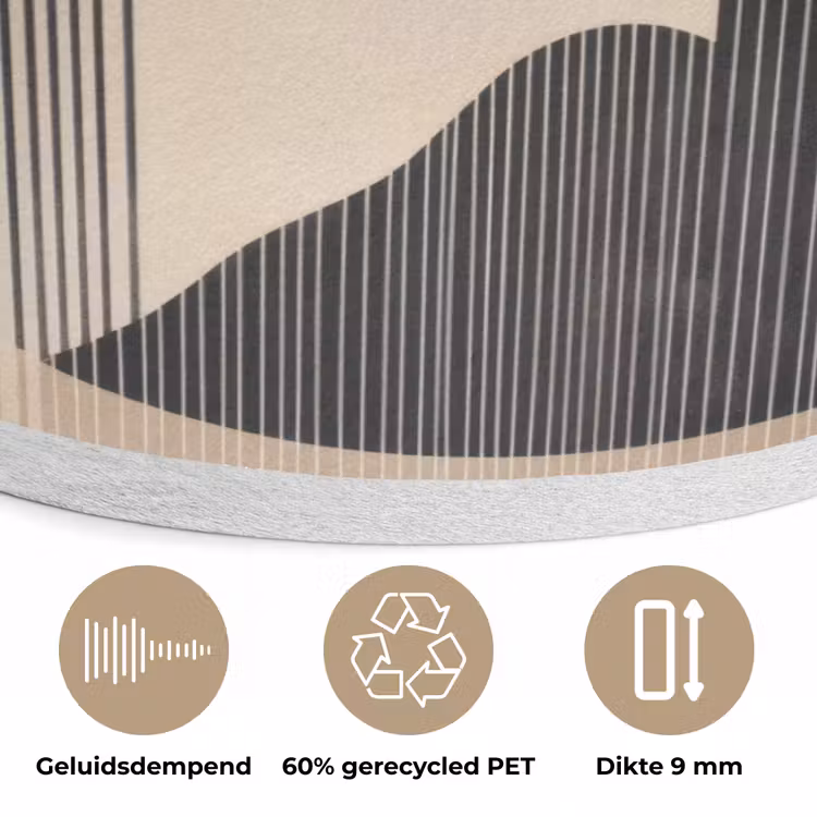 Grafisch gebogen motief - Beige Akoestische PET Vilt - Rond klein -closeup_NL