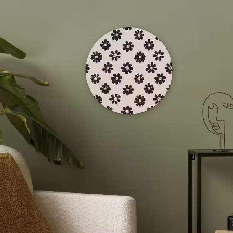Grafisch - Madeliefjes - Zwart - Beige Akoestische PET Vilt - Rond klein 838 -sfeer2