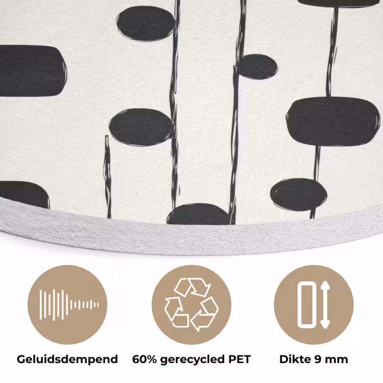Grafisch - Modern - Zwart Akoestische PET Vilt - Rond klein 838 -closeup_NL