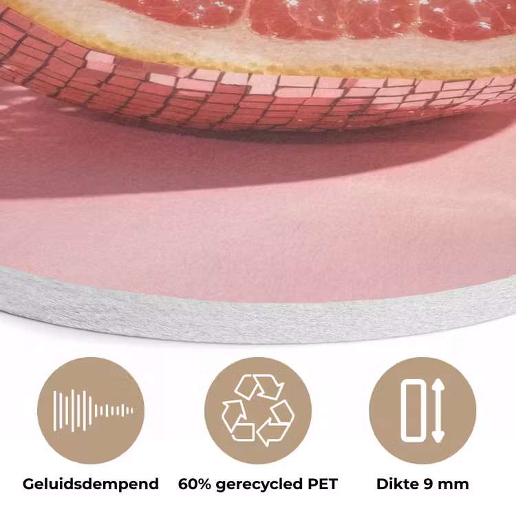 Grapefruit - Roze - Disco - Shiny Akoestische PET Vilt - Rond klein -closeup_NL