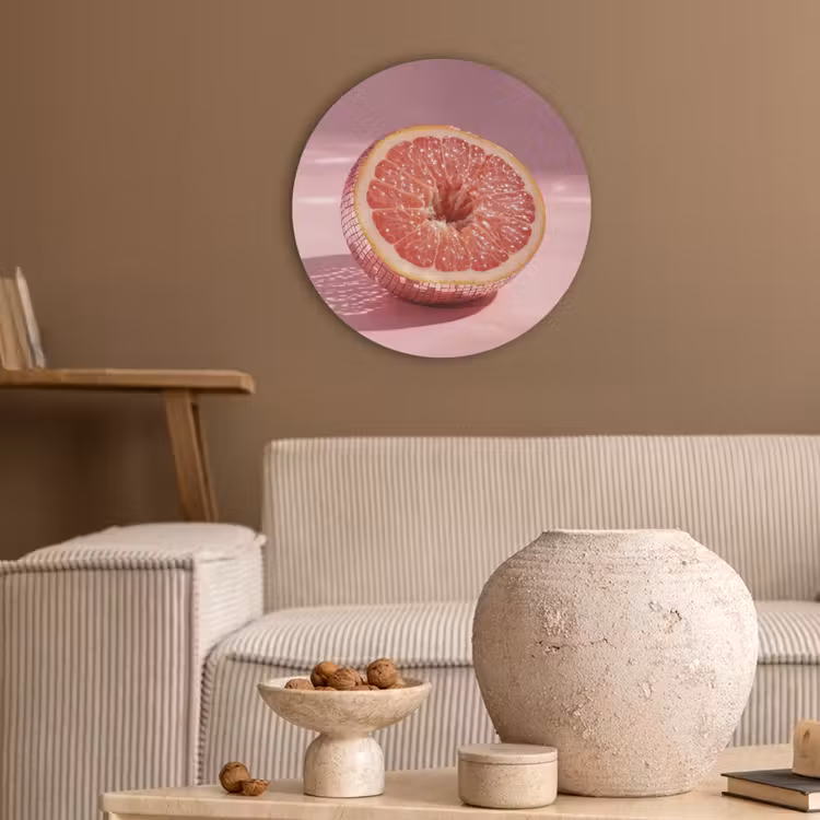 Grapefruit - Roze - Disco - Shiny Akoestische PET Vilt - Rond klein -sfeer1