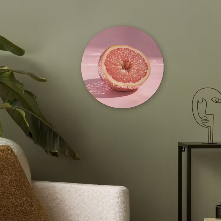 Grapefruit - Roze - Disco - Shiny Akoestische PET Vilt - Rond klein -sfeer2