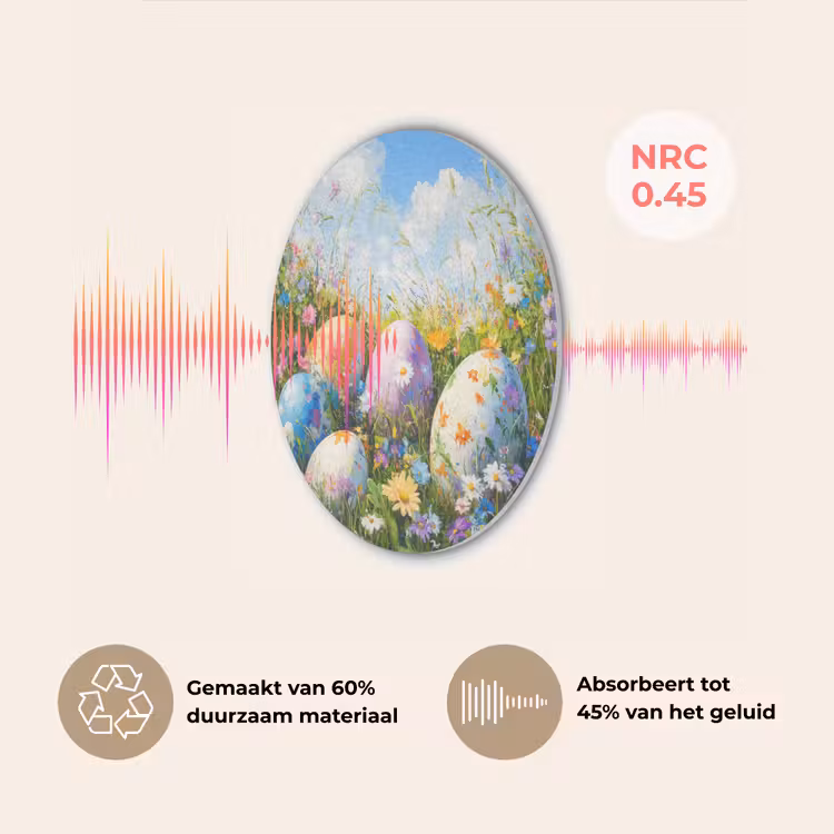 Grasveld - Eieren - Bloemen Akoestische PET Vilt - Rond klein -USP_NL