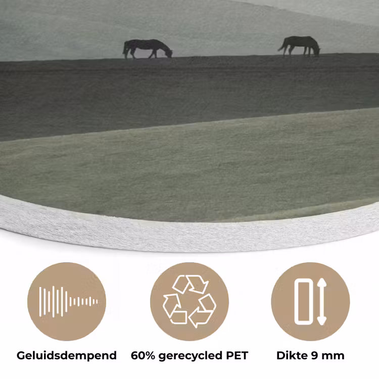 Grijs - Berg - Paarden Akoestische PET Vilt - Rond klein -closeup_NL