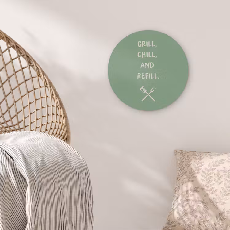 Grill - Groen - Zomer - Quote Akoestische PET Vilt - Rond klein -sfeer4