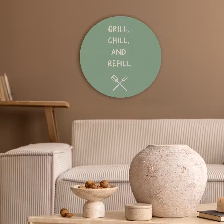 Grill - Groen - Zomer - Quote Akoestische PET Vilt - Rond klein -sfeer1