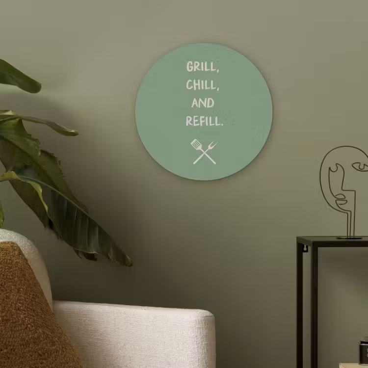 Grill - Groen - Zomer - Quote Akoestische PET Vilt - Rond klein -sfeer2