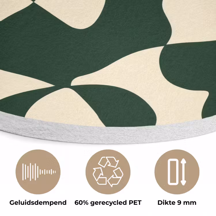 Groen - Organische vlakken - Crème Akoestische PET Vilt - Rond klein 838 -closeup_NL