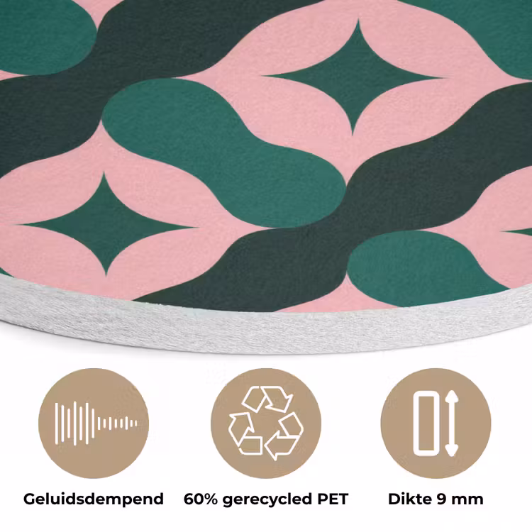 Groen - Roze - Retro - Sterren Akoestische PET Vilt - Rond klein 838 -closeup_NL