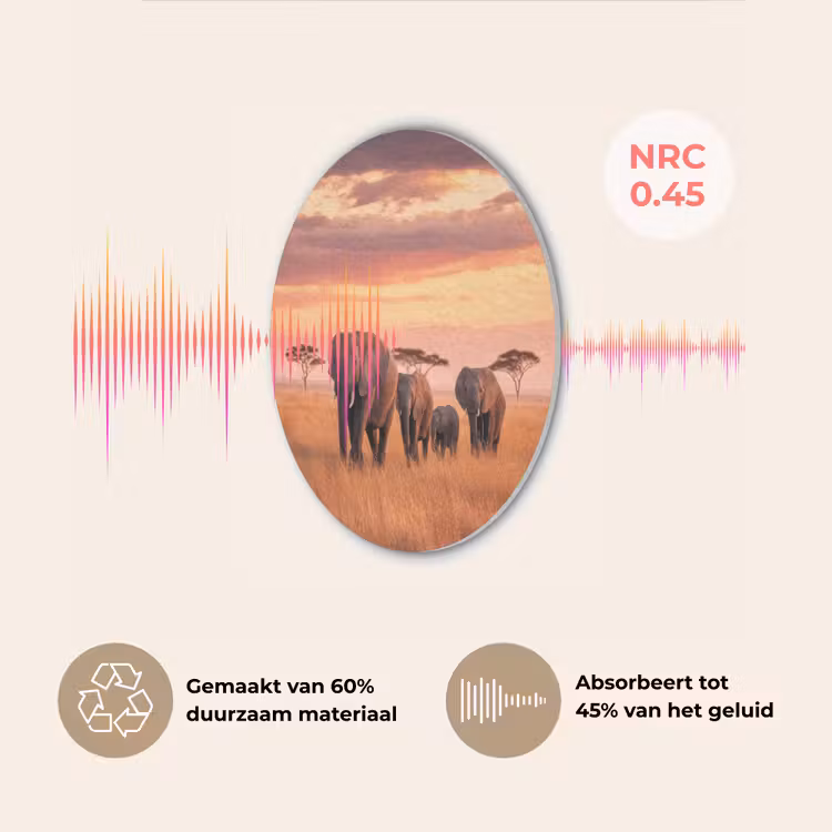 Groep olifanten - Open vlakte - Zon Akoestische PET Vilt - Rond klein -USP_NL