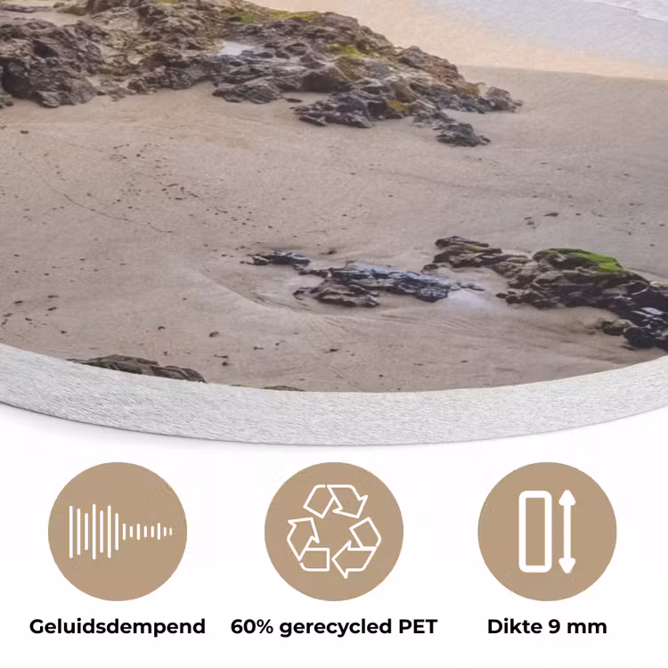 Grot - Strand - Zee - Blauw Akoestische PET Vilt - Rond klein -closeup_NL