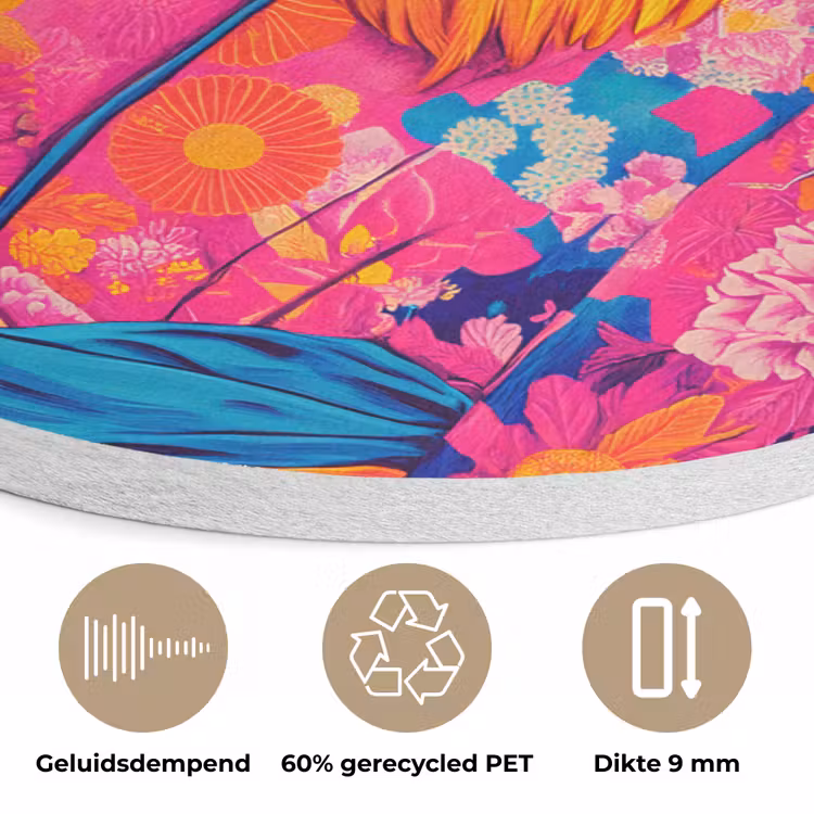 Haan - Kleurrijk - Kimono - Roze Akoestische PET Vilt - Rond klein -closeup_NL