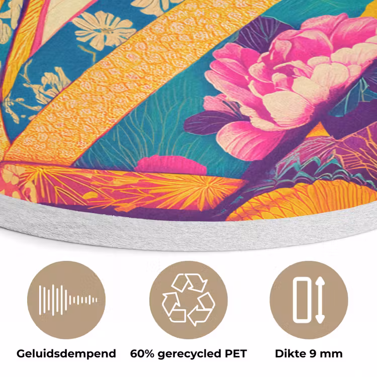 Hagedis - Bloemen - Roze - Kimono Akoestische PET Vilt - Rond klein -closeup_NL