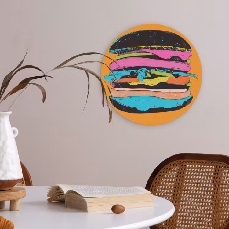 Hamburger - Kleurrijk - Speels Akoestische PET Vilt - Rond klein -sfeer3