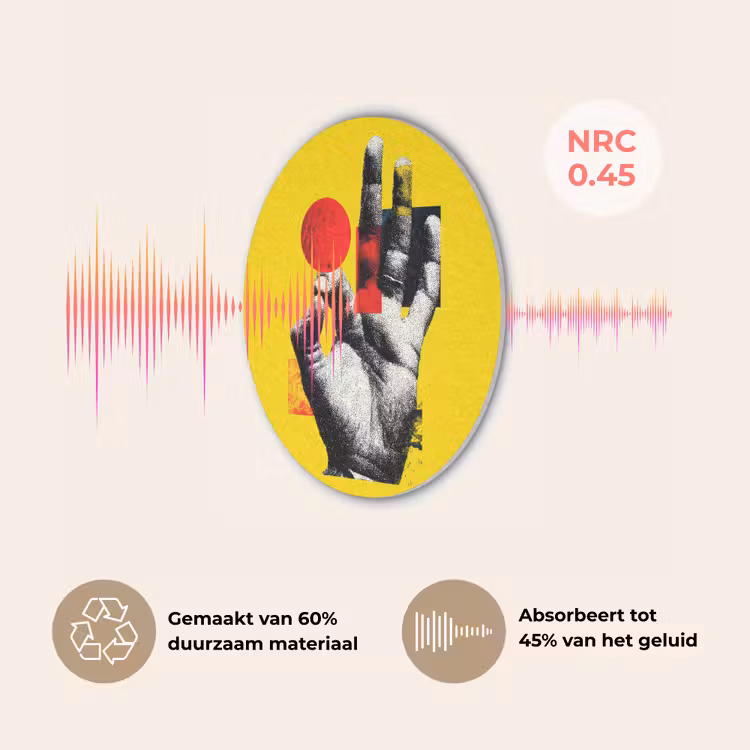 Hand - Rode cirkel - Geel Akoestische PET Vilt - Rond klein -USP_NL