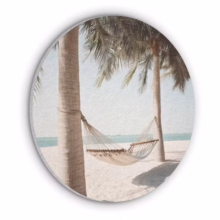 Hangmat - Palmbomen - Strand - Zee Akoestische PET Vilt - Rond klein -3d