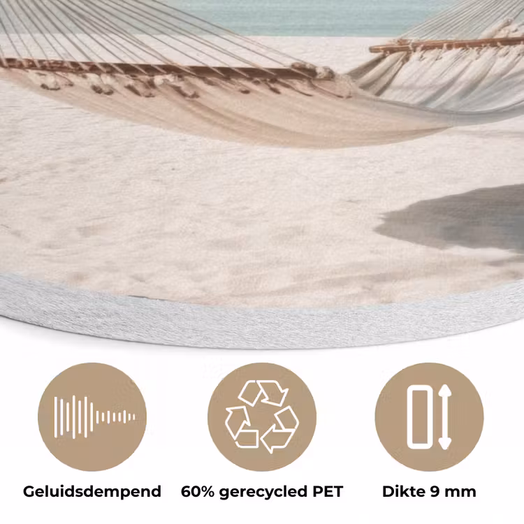 Hangmat - Palmbomen - Strand - Zee Akoestische PET Vilt - Rond klein -closeup_NL