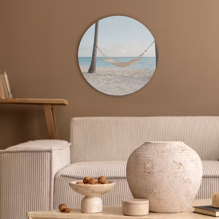 Hangmat - Strand - Wit Akoestische PET Vilt - Rond klein -sfeer1