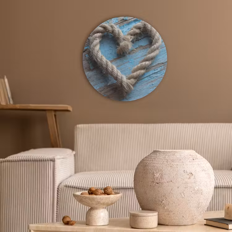 Hart - Touw - Hout - Rustiek Akoestische PET Vilt - Rond klein -sfeer1