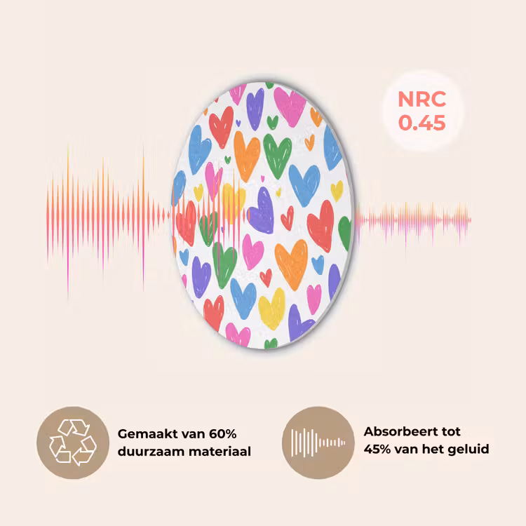 Hartjes - Patroon - Kleurrijk - Tekening Akoestische PET Vilt - Rond klein -USP_NL